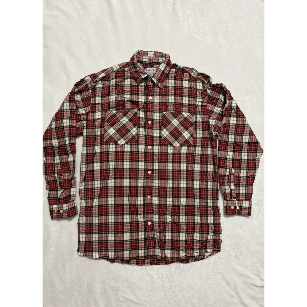 Carhartt Shirt Size Large Plaid Long Sleeve Button Down Pockets Womens Cotton